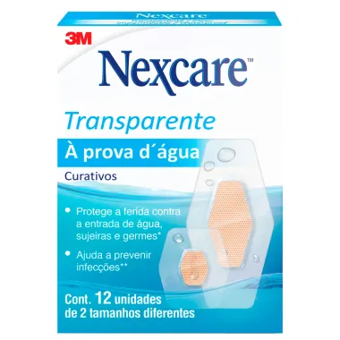 Curativo Nexcare à Prova D'Água Transparente Tamanhos Diferentes 12 Unidades