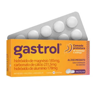 Gastrol com 20 Pastilhas Embalagem e Blister