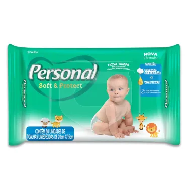 Lenços Umedecidos Personal Baby Soft & Protect com 50 Unidades