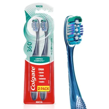 Escova Dental Colgate 360&deg; Macia Cores Sortidas 2 Unidades