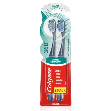 Escova Dental Colgate 360° Macia Cores Sortidas 2 Unidades