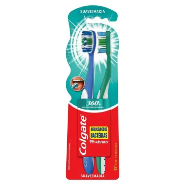 Escova Dental Colgate 360&deg; Macia Cores Sortidas 2 Unidades