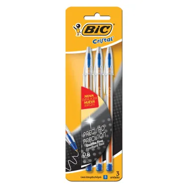 Caneta Bic Cristal Fina Azul, Preto e Vermelho