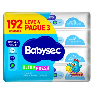 Toalha Umedecida Babysec UltraFresh 192 Unidades Leve 4 Pague 3