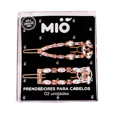 Prendedor de Cabelo Mió Metal com Pedras 2 Unidades