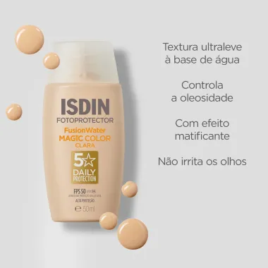 Protetor Solar Facial Isdin Fusion Water 5 Stars Color FPS 50 Cor Clara 50ml