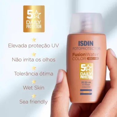 Protetor Solar Facial Isdin Fusion Water 5 Stars Color FPS 50 Cor Escura 50ml