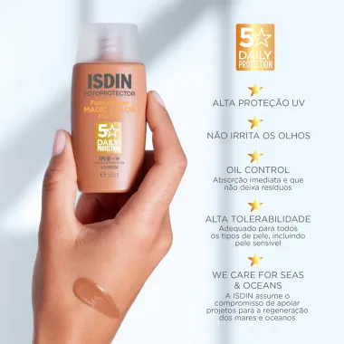 Protetor Solar Facial ISDIN Fusion Water Magic Color FPS 50 Cor Escura 50ml