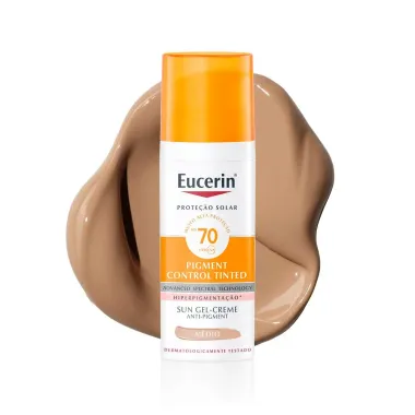Protetor Solar Facial Antimanchas Eucerin Sun Pigment Control Tinted Anti Pigment FPS 70 Gel Creme Cor M&eacute;dia 50ml