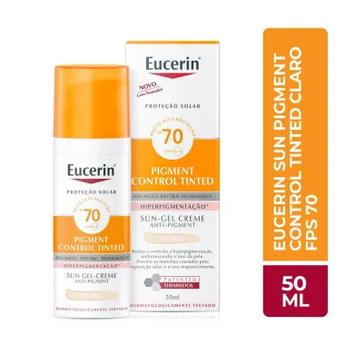 Protetor Solar Facial Eucerin Sun Pigment Control Tinted Gel Creme Anti Pigment Claro FPS 70 50ml