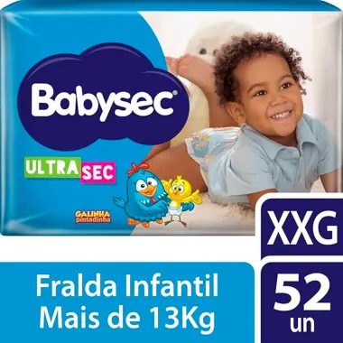 Fralda Babysec Ultrasec Tamanho XXG Pacote Hiper 52 Unidades Descartáveis