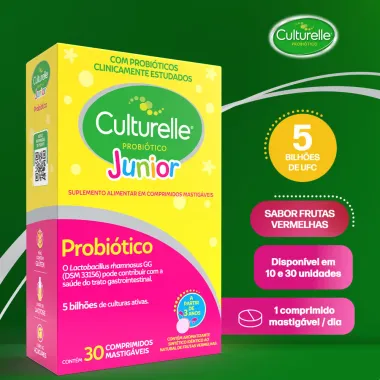 Culturelle Junior Probi&oacute;tico Sabor Frutas Vermelhas com 30 Comprimidos Mastig&aacute;veis