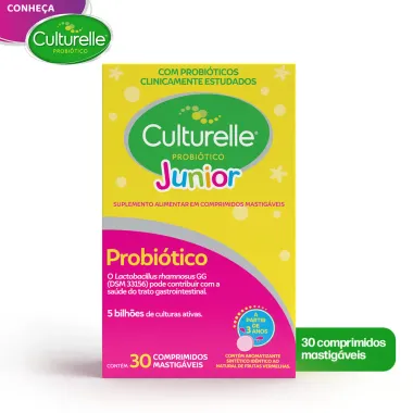 Culturelle Junior Probi&oacute;tico Sabor Frutas Vermelhas com 30 Comprimidos Mastig&aacute;veis