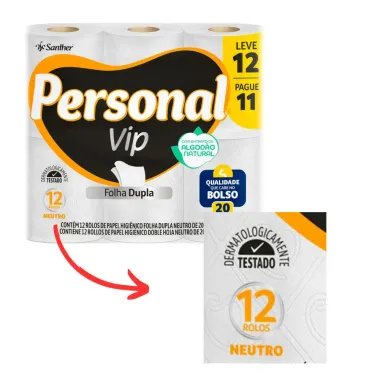 Papel Higiênico Personal Vip Neutro Folha Dupla Leve 12 Pague 11 Unidades