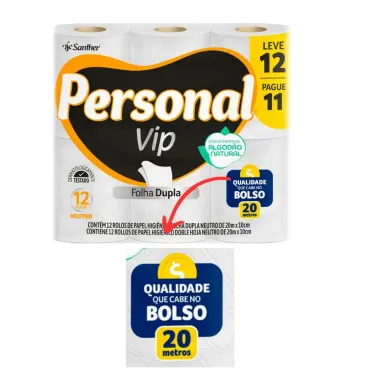 Papel Higiênico Personal Vip Neutro Folha Dupla Leve 12 Pague 11 Unidades