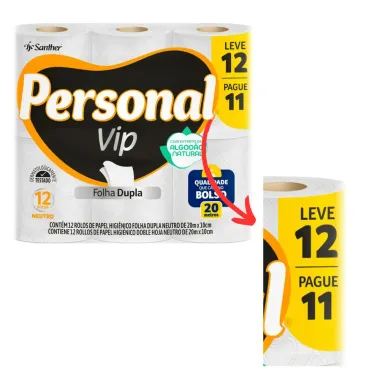 Papel Higiênico Personal Vip Neutro Folha Dupla Leve 12 Pague 11 Unidades