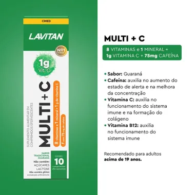 Lavitan Multi + C Sabor Guaraná com 10 Comprimidos Efervescentes