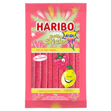 Balas Haribo Balla Sticks Ácido Pink Lemonade 80g