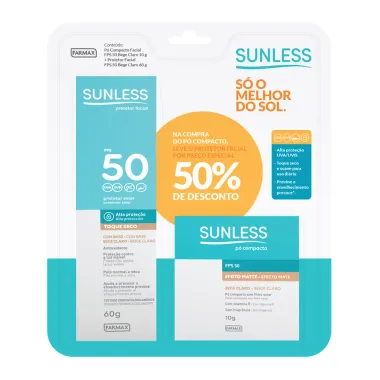 Pó Compacto Sunless Efeito Matte FPS 50 Bege Claro 10g e Ganhe 50% de Desconto no Protetor Solar Sunless com Base Cor Bege Claro FPS 50 Toque Seco 60g