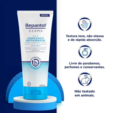 Bepantol Derma Hidratante Restaurador Loção Corporal Diária 200ml, Pele Seca