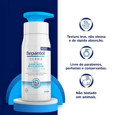 Bepantol Derma Hidratante Restaurador Loção Corporal Diária 400ml, Pele Seca