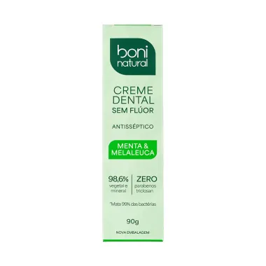Creme Dental Boni Natural Menta e Melaleuca Sem Flúor 90g
