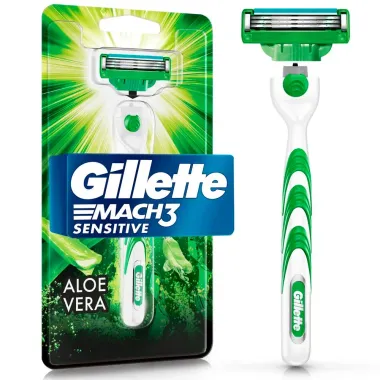 Aparelho de Barbear Gillette Mach3 Sensitive com 1 Unidade + 1 Carga