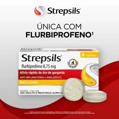 Pastilhas para Garganta Strepsils Sabor Mel e Lim&atilde;o 8 Pastilhas