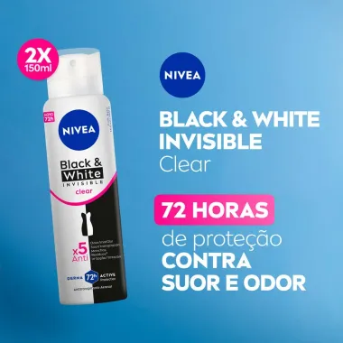 Desodorante Nivea Black & White Invisible Clear Aerosol Antitranspirante 72h 150ml