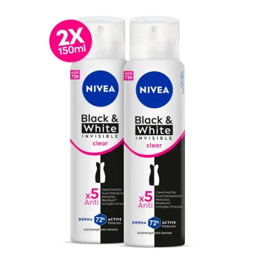 Desodorante Antitranspirante Aerosol Nivea Invisible Black & White Clear 150ml