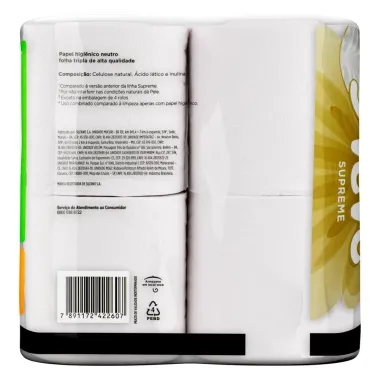 Papel Higiênico Neve Supreme Folha Tripla Neutro 20m com 4 Unidades