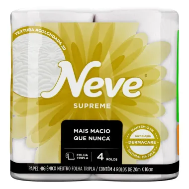 Papel Higiênico Neve Supreme Folha Tripla Neutro 20m com 4 Unidades