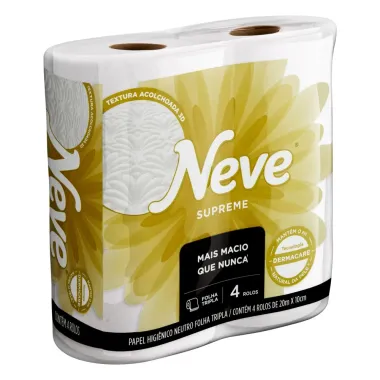 Papel Higiênico Neve Supreme Folha Tripla Neutro 20m com 4 Unidades