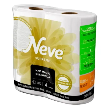 Papel Higiênico Neve Supreme Folha Tripla Neutro 20m com 4 Unidades