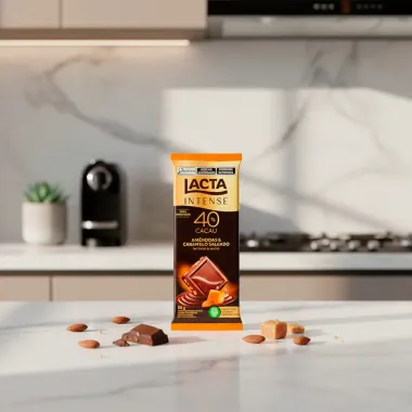 Chocolate Lacta Intense Meio Amargo 40% Cacau Am&ecirc;ndoas e Caramelo Salgado 85g