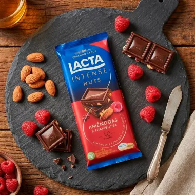 Chocolate Lacta Intense Nuts 40% Cacau Am&ecirc;ndoas e Framboesa 85g