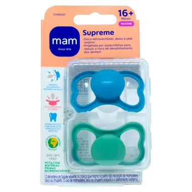 Chupeta Mam Supreme Silicone 16+ Meses Azul 2 Unidades