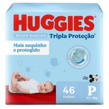 Fralda Huggies Tripla Proteção Tamanho P Pacote Mega 46 Fraldas Descartáveis