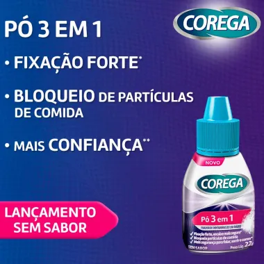 Corega Pó Fixador de Dentadura 3 em 1 Sem Sabor 22g