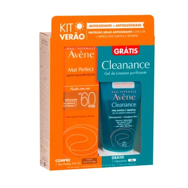 Kit Avène Mat Perfect Fluido com Cor FPS 60 40g e Ganhe Gel de Limpeza Cleanance 40g