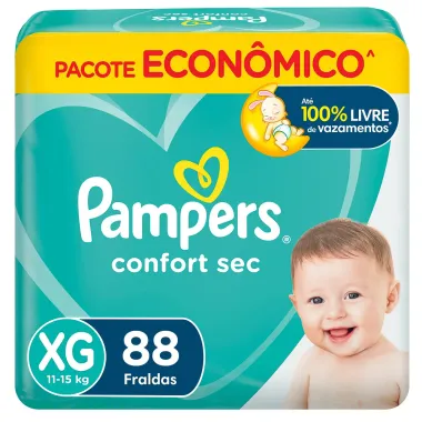 Fralda Pampers Confort Sec Pacote Giga Tamanho XG com 88 Fraldas Descartáveis