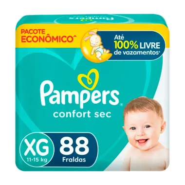 Fralda Pampers Confort Sec Pacote Giga Tamanho XG com 88 Unidades Descartáveis