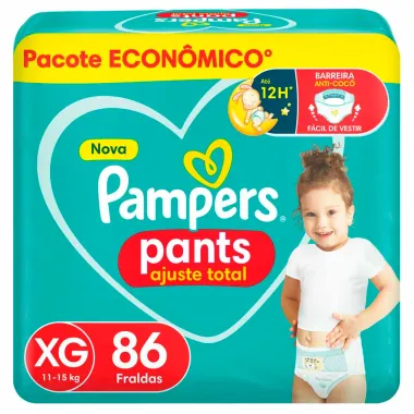 Fralda Pampers Pants Ajuste Total Tamanho XG com 86 Unidades Descartáveis