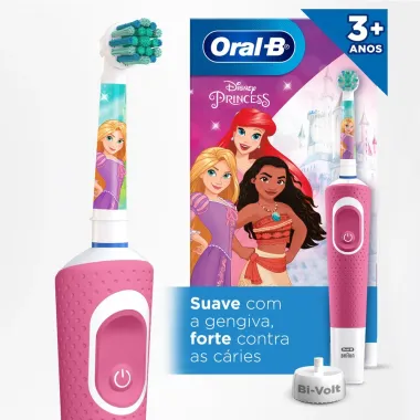 Escova Dental Elétrica Oral-B Kids Disney Princesas Vitality com 1 Cabo 1 Refil e 1 Carregador Bivolt