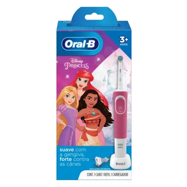 Escova Dental Elétrica Oral-B Kids Disney Princesas Vitality com 1 Cabo 1 Refil e 1 Carregador Bivolt