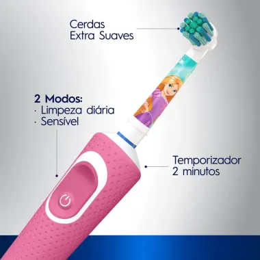 Escova Dental Elétrica Oral-B Kids Disney Princesas Vitality com 1 Cabo 1 Refil e 1 Carregador Bivolt