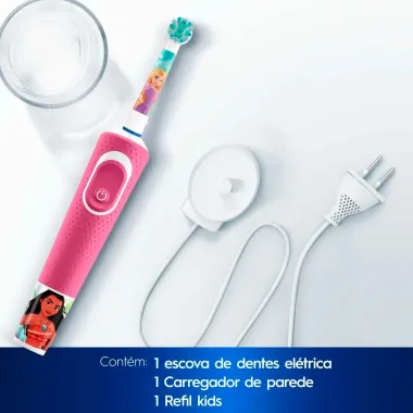 Escova Dental Elétrica Oral-B Kids Disney Princesas Vitality com 1 Cabo 1 Refil e 1 Carregador Bivolt