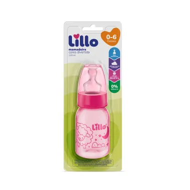 Mamadeira Lillo Divertida Bico de Silicone Ortodôntico Desenhos Sortidos 120ml 0-6 Meses Rosa Ref 7231