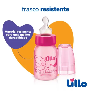 Mamadeira Lillo Divertida Bico de Silicone Ortodôntico Desenhos Sortidos 120ml 0-6 Meses Rosa Ref 7231