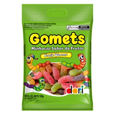 Balas Gomets Minhocas Sabor de Frutas 100g